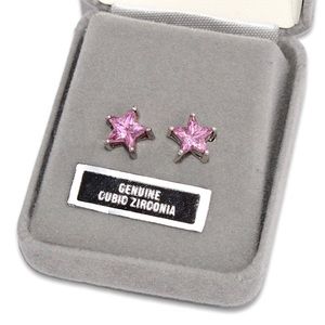 Pink Cubic Zirconia Sterling Silver Star Stud Earrings New Old Stock Box Estate